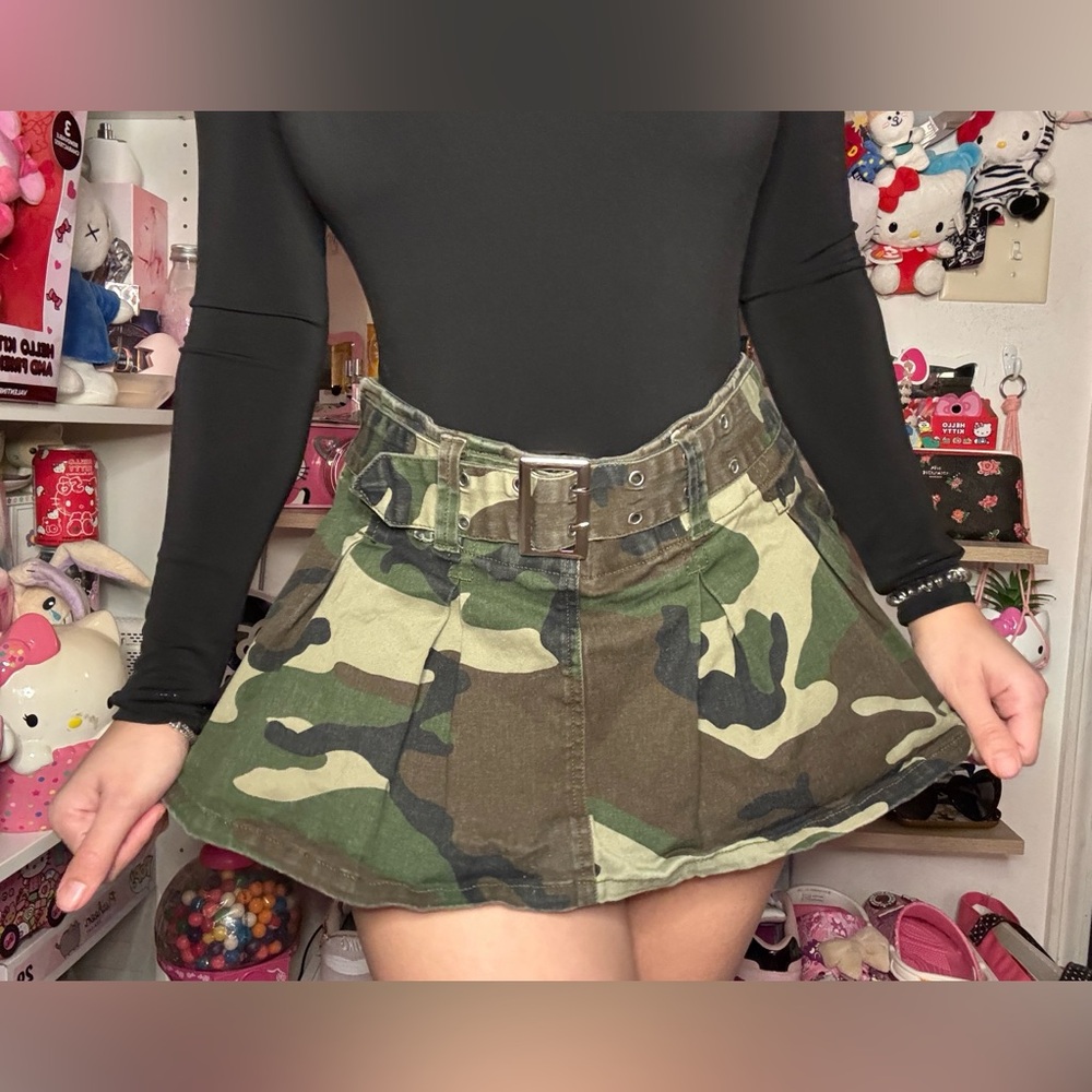 Almost famous micro, mini camo skirt with built-in shorts
